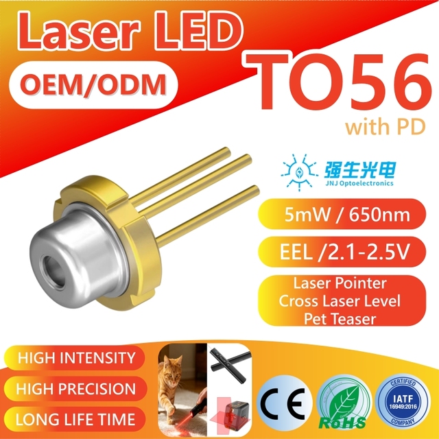 JNJ TO56 5mW 650nm Red Light 5.6mm Laser Diodes with PD EEL Packing Factory Original OEM ODM for Laser Pointer Level Pet Toy