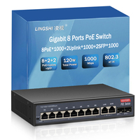 Gigabit POE Switch 10/100/1000 Mbps 8 port, dengan 2 Uplink dan 2 SFP120W IEEE 802.3 AF/AT Ethernet switch untuk kamera IP