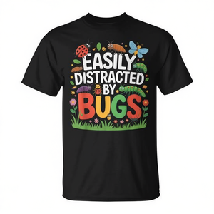 T-shirt « Facilement distrait par les insectes » avec motif sur le thème des insectes, design graphique, taille adulte unisexe - Product Image 2