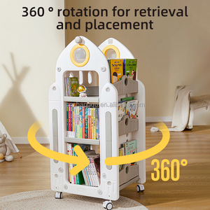 Trẻ em với bánh xe bé hình ảnh cuốn sách giá kệ sách sắp xếp xoay hiển thị nhựa trẻ em lưu trữ Kệ sách - Product Image 4
