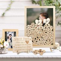 Livro de casamento de madeira, livro de convidado de casamento com moldura de madeira e coração para recepção de casamento