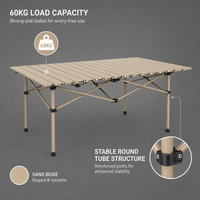 Table de camping pliable facile à monter, plateau en bois, structure triangulaire renforcée en acier au carbone, table de pique-nique portable pour l'extérieur