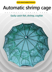 Jaula de camarones, red de pesca de nailon plegable, jaula de trampa fundida con 6-20 agujeros, Red de paraguas PE, jaula de paraguas tipo nudo simple y doble - Product Image 2