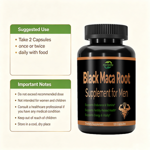 Capsules d'extrait de racine de maca noire avec logo personnalisé en marque privée OEM, 120 portions pour les hommes, complément énergétique et d'endurance, certifié GMP - Product Image 4