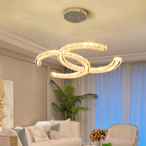 현대 빛 럭셔리 샹들리에 스테인레스 스틸 식당 조명 물고기 줄 샹들리에 침실 방 더블 C 크리스탈 샹들리에 - Product Image 1