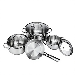Ensemble de casseroles modernes écologiques en acier inoxydable avec <span class=keywords><strong>couvercle</strong></span> en verre, sans revêtement, compatibles lave-vaisselle, induction et gaz - Product Image 1