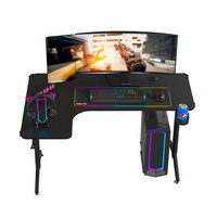 Bureau de jeu en forme de L Wquantum de haute qualité en métal et mélamine RGB avec porte-gobelet pour bureau à domicile