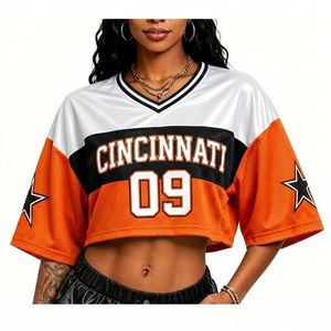 <span class=keywords><strong>Maglia</strong></span> da tifosa dei Bengals retrò a maniche corte in rete, personalizzabile con MOQ basso e consegna rapida, per donna, modello crop top da football americano. - Product Image 5