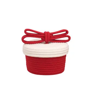 Hot Ins coton corde noeud rouge panier de rangement fait main panier tissé pour salon/chambre/salle de bain stockage