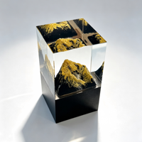 Sculpture en cube de cristal 3D Montagne Dorée, écologique, polie, avec gravure laser personnalisée, pour récompense d'entreprise, souvenir ou ornement