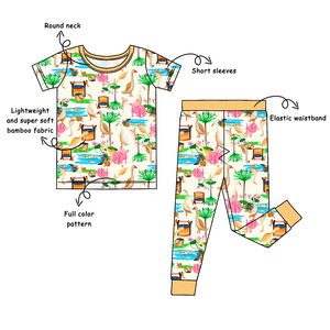 Conjunto de <span class=keywords><strong>Pijama</strong></span> de Bambú para Niños, Personalizable con Impresión a Color, Transpirable, Suave al Tacto, de Verano, <span class=keywords><strong>Manga</strong></span> <span class=keywords><strong>Corta</strong></span> y Pantalón <span class=keywords><strong>Largo</strong></span>, 2 Piezas - Product Image 3
