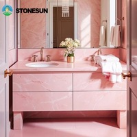 Plan de travail en marbre rose veiné naturel StoneSun, élégant, pour salle de bain, idéal pour appartements, villas, écoles, hôtels