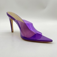 Sandales en PVC à bout ouvert avec logo personnalisé, couleur violette, talons aiguilles sexy, antidérapantes, souples, pour le printemps et l'été, avec cristaux