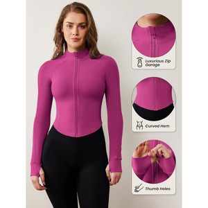 Top sportivo da donna leggero con Zip corto da donna Slim Fit con fori per i pollici per gli allenamenti - Product Image 2