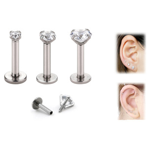 Piercings pour lèvres et langue en acier inoxydable avec zircon serti à griffes, forme étoile géométrique - Product Image 2