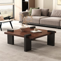 Table basse en bois massif de style mid-century avec structure métallique pour salon, mobilier pour petits espaces, style rétro français, mobilier moderne pour la maison