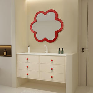 Cream wind wall mounted intelligent <b>mirror</b> LED light with <b>large</b> capacity storage ceramic integrated basin <b>bathroom</b> <b>cabinet</b> - Product Image 3