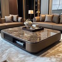 Table basse carrée de luxe en marbre avec rangement et table d'appoint ronde assortie