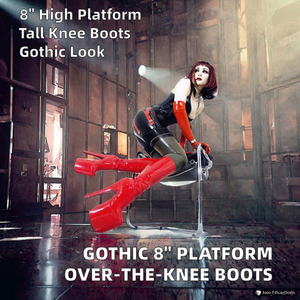 Bottes gothiques à talons aiguilles pour pole dance, au-dessus du genou, plateforme de 8 pouces, fermeture éclair en PU, talons hauts sexy pour femmes, fétiche, 20 cm, CN;GUA - Product Image 2