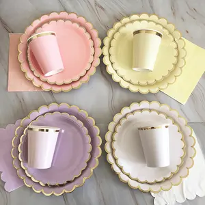 Disposable Party Tableware Paper Cup Plates Set For Baby Shower Birthday Party Carnival Wedding Favors Dinnerware Decoration