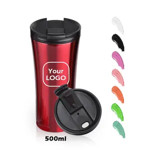 Fábrica Parede Dupla Logotipo Imprimível Copo térmico isolado Vacuum 500ml caneca de aço inoxidável Viagem com tampa