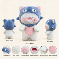 Peluche personnalisée chat requin mignon avec logo brodé, fabricant de peluches sur mesure, vente en gros d'animaux en peluche doux pour enfants