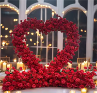 Arche en tissu O-X837 en forme de cœur avec fleurs, arche de fleurs artificielles en soie blanches et rouges pour décorations d'événements de mariage
