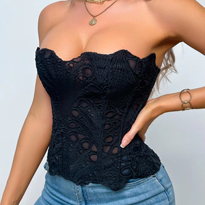 Costume da donna nero corsetto con corsetto reggiseno stringato in pizzo con corsetto Sexy <span class=keywords><strong>senza</strong></span> <span class=keywords><strong>spalline</strong></span> <span class=keywords><strong>Bustier</strong></span> Top - Product Image 2