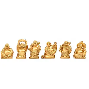 Polyresin/ Resin Feng Shui 2'' Golden Resin Laughing Buddha Statue Figurines Set von 6