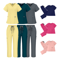Ensemble de Blouses Médicales Personnalisées à Col en V en Polyester et Spandex pour Femmes, Vente en Gros, Marque Privée, Uniformes de Mode pour Infirmières, Hôpital