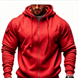 Sudadera con Capucha y Cierre para Hombre, Color Caqui, Corte Regular, Color Sólido, Casual, con Logotipo Frontal, 100% Poliéster, 330g, Ropa de Otoño - Product Image 1