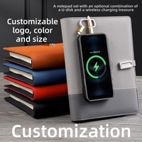 Carnet multifonction chargeur sans fil power bank cle USB, agenda en simili cuir feuilles mobiles, cadeau entreprise avec logo
