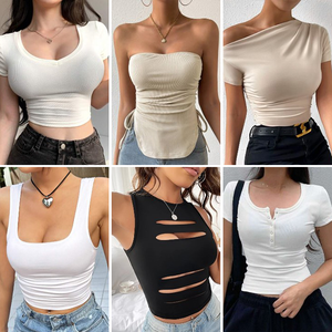 Collection d'é<span class=keywords><strong>t</strong></span>é – Nouveau débardeur plissé sexy pour <span class=keywords><strong>femme</strong></span>, style européen et américain, coupe ajustée, avec boucle métallique, vente en gros - Product Image 2