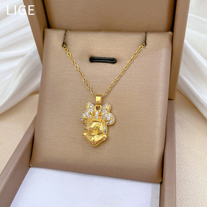 Премиум 18K позолоченное ожерелье из нержавеющей стали циркон кулон для женщин уникальный дизайн сердце крест цветок ювелирные изделия животных - Product Image 3