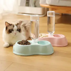 Murah 2 in 1 hewan peliharaan makan minum 500ml mangkuk Anti selip peralatan kecil sedang kucing anjing Set mangkuk