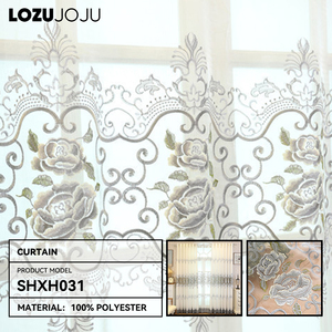 Europa lujo sólido hilo blanco Rosa patrón cortina ventana tul bordado cortinas para la ventana de la sala de estar - Product Image 2