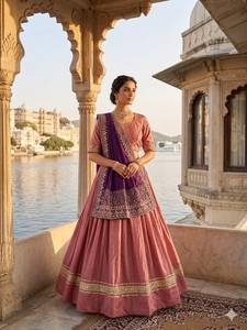 Lehenga Choli Rosa Bordado para Mujer con Dupatta Morado, Traje Étnico de Diseñador para Bodas y Fiestas Tradicionales - Product Image 2