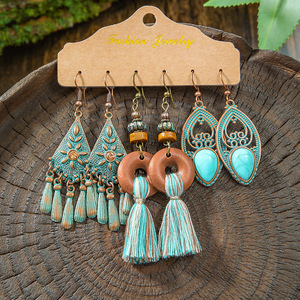 Boucles d'oreilles pendantes bohèmes en alliage plaqué bronze antique, bijoux fantaisie géométriques pour femme, idéales pour les soirées - Product Image 2