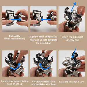 Komingdon 6 lưỡi dao cạo đầu thay thế đầu 6D nổi quay cạo nam hói Máy cạo râu điện có thể giặt lưỡi đầu - Product Image 4