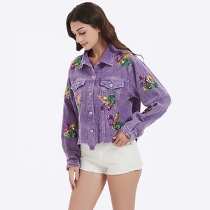 Phổ biến Mardi Gras Crop Áo khoác phụ nữ sequining Iris Desgin vải to sợi phụ nữ áo khoác shacket cho mùa thu - Product Image 5