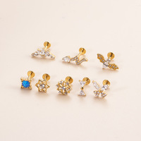 Maina Bat Bullerfly Bule Zircon Cartilage Earring High Quality G23 Titanium Ear Lip Stud Cartilage Helix Labret Piercing Jewelry