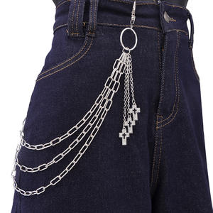 Cadena de cintura de moda con diseño de cruz hueca, multicapa, de metal, accesorio para pantalones de mezclilla, estilo Hip Hop, Plata Tibetana Blanco K Three - Product Image 1