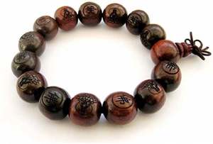 <span class=keywords><strong>Bracelet</strong></span> de prière en bois sculpté avec des perles de bois, représentant Bouddha Kwan-Yin sur un <span class=keywords><strong>lotus</strong></span> - Product Image 5