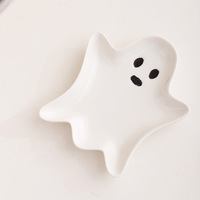 Plateau de rangement pour bijoux en porcelaine blanche, design créatif fantôme, style américain, ornement décoratif en forme de fantôme