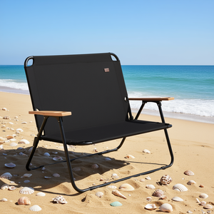 เก้าอี้แคมป์ปิ้งพับได้แบบพกพา ผ้าอ๊อกซ์ฟอร์ดสีดำ โครงเหล็ก พนักวางแขนไม้ สำหรับกิจกรรมกลางแจ้ง ชายหาด ท่องเที่ยว แบบสองที่นั่ง - Product Image 2