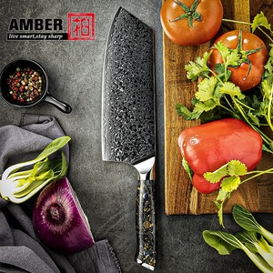 <span class=keywords><strong>Couteau</strong></span> de Boucher, Hachoir, à Découper la Viande, à Pain, à Désosser, à Fruits Santoku et <span class=keywords><strong>Couteau</strong></span> de Chef en Acier Damas VG10 avec Manche Ambre et Support Magnétique - Product Image 6