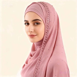 Nouveau hijab en mousseline de soie uni 180 x 70 cm avec perles et strass, style ethnique, écharpe pour femme, hijab en mousseline de soie à effet dégradé - Product Image 6