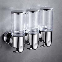 Distributeur de savon mural sans perçage à levier en T à 3 compartiments en plastique transparent pour douche
