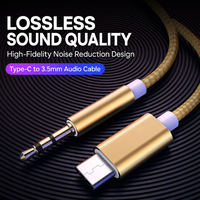 Câble audio AUX personnalisé de type C à 3,5 mm mâle, noir, en nylon tressé, avec prise plaquée or, cordon stéréo haute fidélité