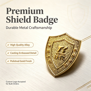 Premium Shield Metal Badge Custom Logo Embossed Gold Finish <b>Pin</b> On Lapel Brooch for Promotion - Product Image 1